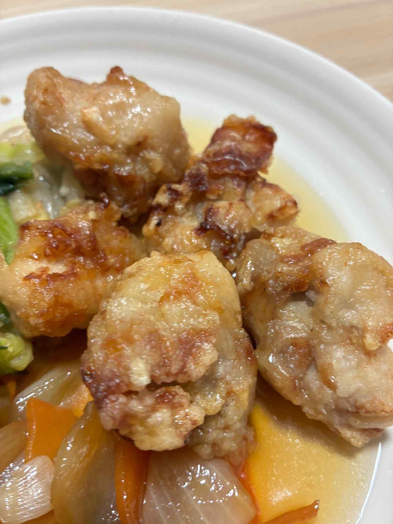 わんまいるの甘酢あんかけと青菜野菜の一皿
